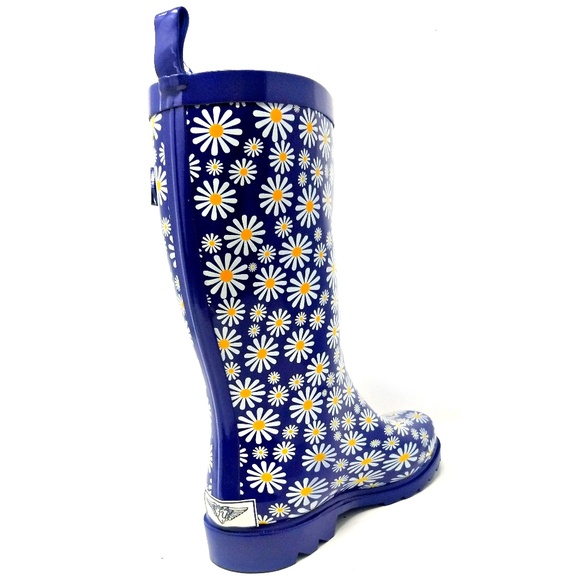 Women 11" Mid-Calf Rubber Rain Boots, Daisies Flower Print Water Boots Wellies - Picture 2 of 5